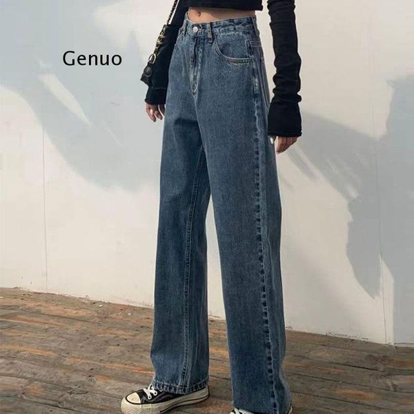 women's jeans women high-waist black denim washed trousers womens vintage all-match ulzzang chic retro spring korean style stylish, Blue
